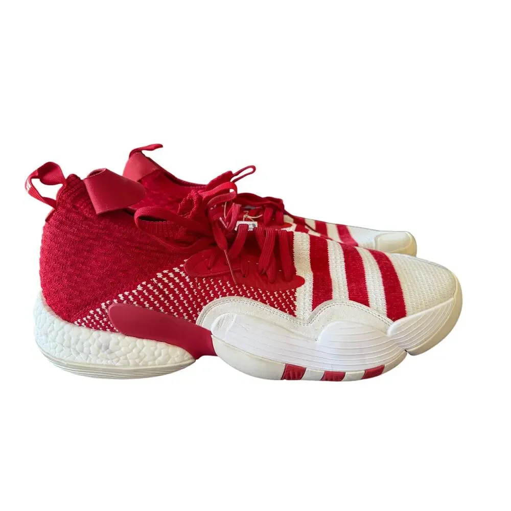 Adidas Men's Red Textured Knit Trae Young 2.0 Sneaker Shoes Size 17